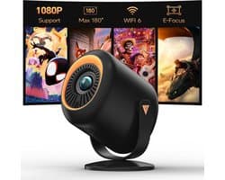 SnelShoppen - Mini Projector Met WiFi en Bluetooth, Draagbare Projector Native 1080P, 4K Ondersteuning, 180° Verstelbare Stand, Max 180 Inch Beeldsche