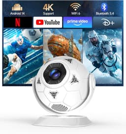 SnelShoppen - Mini Projector 4K Met 360° Voetbal Motief, Draagbare Wifi 6 Bluetooth 5.4 Projector Voor Thuisbioscoop, Buiten, Camping, Auto Keystone, — thumbnail 1