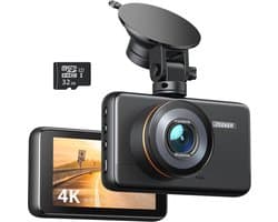 SnelShoppen - 4K Dashcam WiFi, 2160P Auto Camera met 32G SD-kaart, WDR Nachtzicht, Noodopname, Loopopname, 24-uurs Parkeermodus, G-sensor