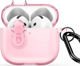 Dux Ducis PECL Hoesje Geschikt voor AirPods 4 met Aluminum Haak Transparant Roze — thumbnail 2