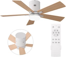 Plafondventilator met lamp - Diameter 106.6 cm - 6 snelheden & 3 kleuren - omkeerbare motor en stil - modern - Licht eiken — thumbnail 3