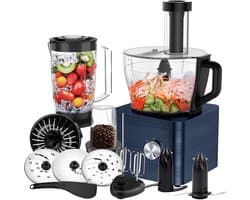 SnelShoppen - Keukenmachine 1100W Foodprocessor met 3,2L Mengkom, Deegkneder, Hakmolen en 1,5L Mixer in Donkerblauw - Ideaal voor Koken en Bakken in d