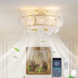 Plafondventilator 19 inch met glazen kristallen kap - Energiezuinige stille gelijkstroommotor - 6 snelheidsstanden - Voor- en achteruit functie - ABS-bladen - App en afstandsbediening — thumbnail 2