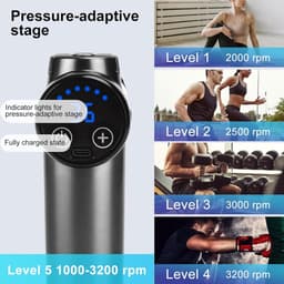 Massagepistool - Percussiemassager Draagbaar - Spierherstel Ontspanning - 99 Snelheden 8 Koppen - 770 g - Grijs — thumbnail 4