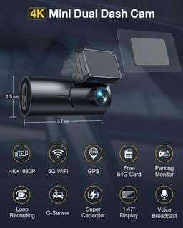 Dashcam Voor en Achter – 4K + 1080P – GPS & 5GHz WiFi – Nachtzicht – Inclusief 64GB SD-Kaart — thumbnail 2