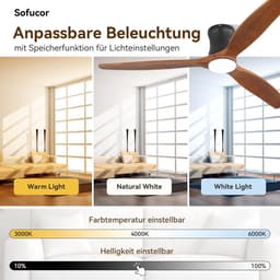 Plafondventilator met Verlichting – Stil 20 dB – Afstandsbediening – Dimbare LED – 6 Snelheden – 132 cm — thumbnail 4