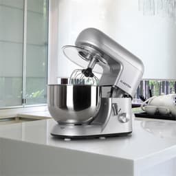 Klarstein Bella Argentea - Keukenmachine, Rührmachine, 5,2 L, Mengkom, Kneedmachine met 1300 W, 6 Snelheidsstanden, RVS Kom, Keukenmachine + Extra Kom, Zilver — thumbnail 4