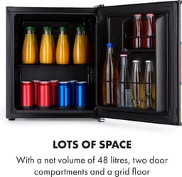 Klarstein Minibar Solve - Minikoelkast, thermo-elektrisch koelsysteem, 48 liter inhoud, mechanische draaiknop, koeling: 0 tot 10 °C, zwart/meerkleurig - Compact Energiezuinig - Mini Fridge - Hotelkoelkast - Kleine Koelkast — thumbnail 3