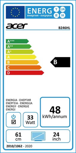 B246HLymdr - 61cm (24'') 5ms 100M:1 ACM 250nits LED DVI MM Height adj. Pivot EURO EMEA TCO7.0 Darkgrey Acer EcoDisplay — thumbnail 3
