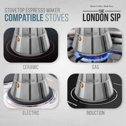 London Sip Espresso Maker - High Quality Stainless Steel - Suitable for Induction - Easy to Prepare and Clean - Real Italian Espresso Enjoyment at Home - Black - 6 Cups - 300ml — thumbnail 2