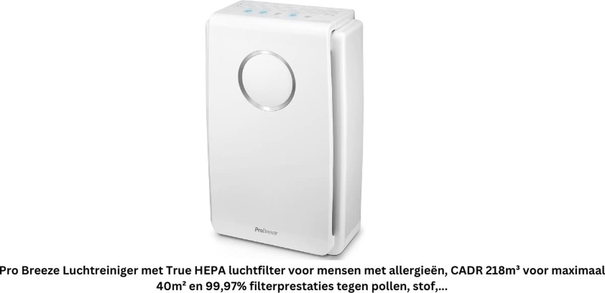 Luchtreiniger met True HEPA luchtfilter voor mensen met allergieën, CADR 218m³ voor maximaal 40m² en 99,97% filterprestaties tegen pollen, stof, rook - Voor een betere luchtkwaliteit — afbeelding 1