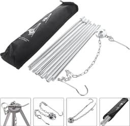 BBQ driepoot frame, driepoot, telescopisch frame, grillstandaard, koken in de open lucht, statief, inklapbaar, kampvuur, grillrooster, standaard, camping, statief met ketting en haak — thumbnail 4