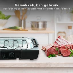 Elektrische Tafel Barbecue - Grillplaat 42x24 cm - Afneembaar Grillrooster - RVS - Kunststof - 50,5x36,5x9cm - Met Metalen Waterreservoir - Verstelbare Thermostaat - Veiligheidsvergrendeling - 2000 Watt - Elektrische BBQ - Tafelmodel — thumbnail 4