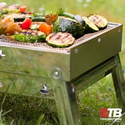 Toolbrothers Outdoor draagbare houtskool barbecue van roestvrij staal voor kamperen, montage zonder gereedschap 43 x 29 x 23 cm Zilver Smoker BBQ Pit Grill — thumbnail 2