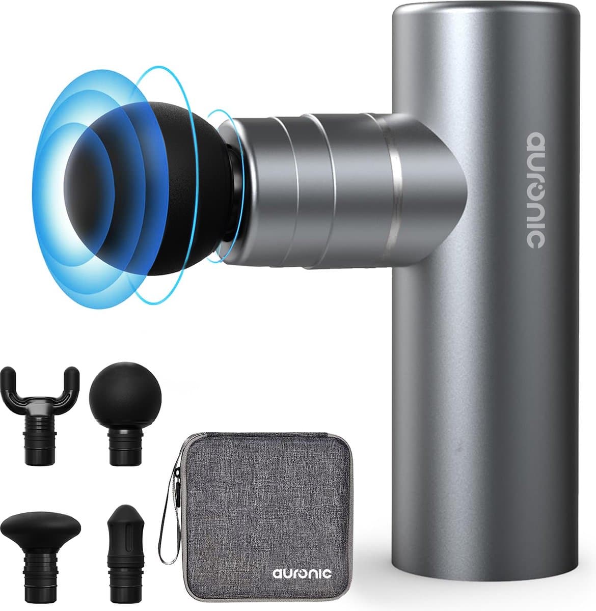 Auronic Massage Gun voor Spierherstel en Ontspanning - Incl. Koffer en 4 Opzetstukken - Professioneel Massage Pistool - Mini Massage Gun - Massage Apparaat voor Rug, Nek en Schouders - Fitness - Grijs — afbeelding 1