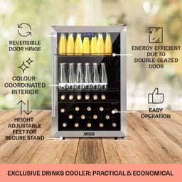 Klarstein Drankkoeler minikoelkast met glazen deur, minikoelkast voor op de kamer, kleine met verstelbare schappen, kleine koelkast van 147 liter, stille koelkast voor binnen en buiten - Drankkoelkast Drankenkoelkast - Touch Display - RVS — thumbnail 5