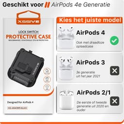 Case geschikt voor Apple AirPods 4 Hoesje - Waterdicht - 100% Shockproof Case - Vergrendelknop - Zwart — thumbnail 2