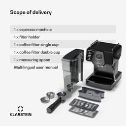 Klarstein Libeica Siebträgermaschine Met Maalmolen – 19 Bar, 1.350 W, RVS, 1,8-l-Watertank, Stoompijp, Touch-bedieningspaneel, Voor Espresso en Koffiepoeder, Afneembare Watertank — thumbnail 3