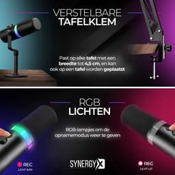 SynergyX SonicFlex Pro ll Microfoon - USB Gaming Microfoon Met Arm XC7 - PC-Gaming - Geschikt voor PC/PS4/PS5 - RGB - Podcast - Gaming - Streaming - Zwart — thumbnail 4