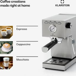 Klarstein Pausa Espressomachine, Pistonmachine met 1350 Watt, Espressomachine 7–9 Bar Druk, Piston Koffiemachine met Waterreservoir: 1,4 Liter RVS, Zilver — thumbnail 5