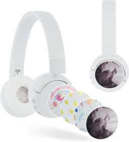 BuddyPhones PopFun Koptelefoon Kinderen - Kinder Koptelefoon Draadloos – Volumelimiet 84/95 dB – 24 uur batterijduur – Bluetooth Hoofdtelefoon - Ingebouwde microfoon - Inclusief Leuke Stickers - Wit — thumbnail 3