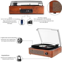 Platenspeler Bluetooth - CD Speler met Speakers - Vintage - Bruin — thumbnail 2