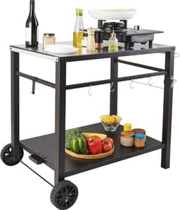 Barbecuetrolley voor Buiten, Barbecuetrolley met Twee Planken, Mobiele Voedselmaker, Patiotrolley — thumbnail 1