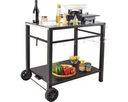 Barbecuetrolley voor Buiten, Barbecuetrolley met Twee Planken, Mobiele Voedselmaker, Patiotrolley
