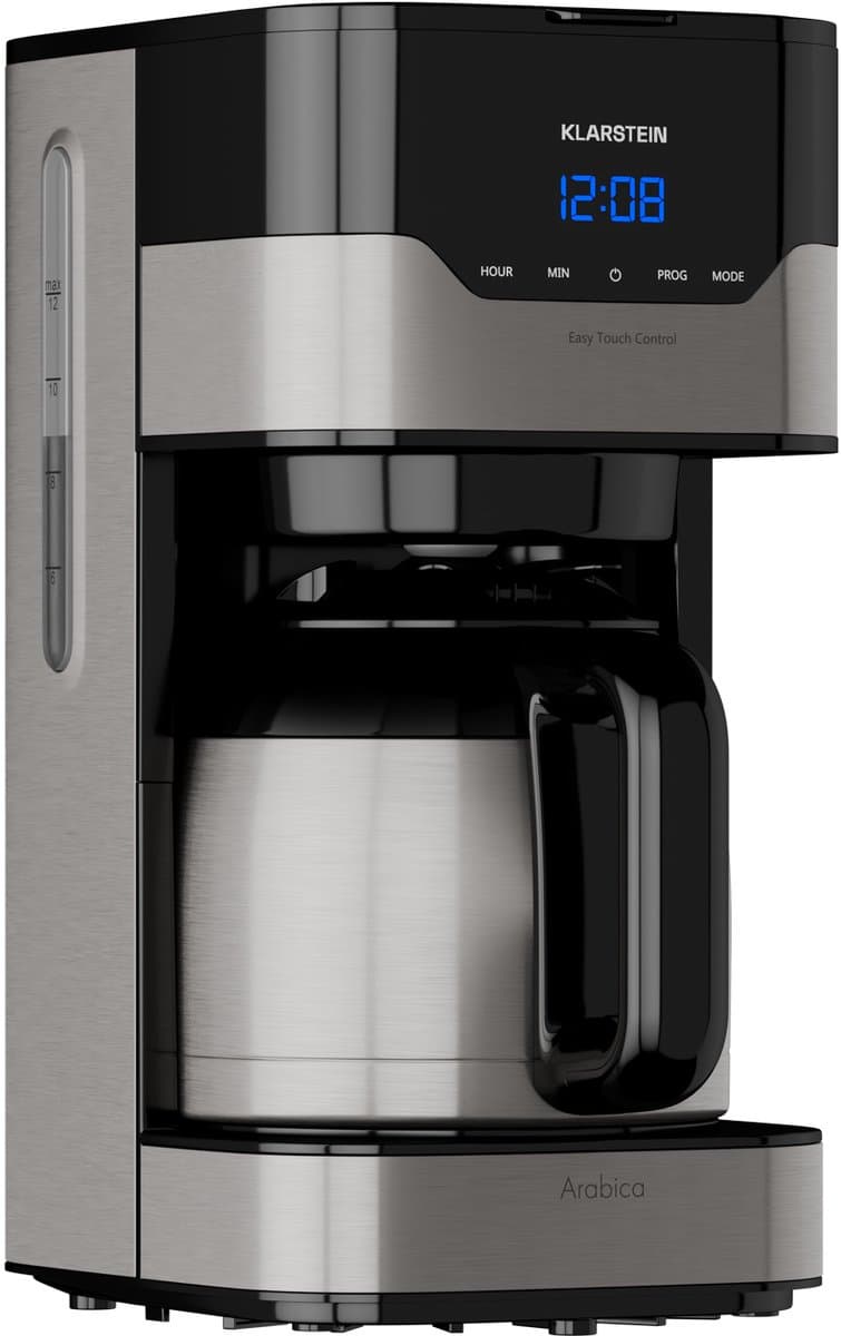 Klarstein 1,2 L Koffiezetapparaat met Thermoskan en Timer, Filterkoffiezetapparaat voor 10 Kopjes, 800 W Grote Filterkoffiemachine, Koffiezetapparaat met RVS Thermoskan - voor Keuken - Touch - Display - Coffee Machine - Koffieautomaat — afbeelding 1