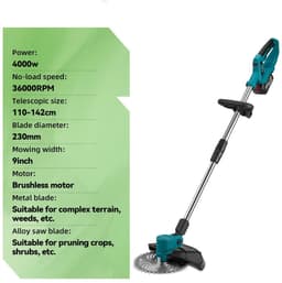 Handmaaier - Grasmaaier - Grastrimmer - Grasschaar - Grasmachine - 4000W - 9 Inch - Elektrische/Accu - Borstelloze Grastrimmer met Digitaal Display – Krachtige Accu Tuinmaaier - 21V/18V Compatibel - Zonder Batterij — thumbnail 1
