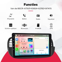 Boscer Autoradio - Geschikt voor Fiat 500 2007-2015 - Android 15 - Apple Carplay & Android Auto (Draadloos) - 4+64GB - 9 Inch HD IPS Touchscreen - GPS, WIFi, Bluetooth, USB, MP5 - Zwart - Achteruitrijcamera & Microfoon — thumbnail 5