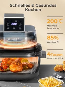 Draagbare Airfryer met 4 Functies en 2 Glazen Bakplaten — thumbnail 2