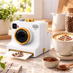 Koffieprinter - 3D Latte Art Printer - Printer - Latte Art Camera met één klik - Inclusief vier kaarten - Gebruiksvriendelijk - Herbruikbaar poedergereedschap - Geschikt voor cappuccino's en lattes - Willekeurige stijlen - Wit — thumbnail 4