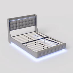 Bedframe 140 x 200 met LED, hoofdeinde met plank en USB/Type-C-poorten, metalen frame en latten, fluwelen bekleding (grijs, 140 x 200 cm) — thumbnail 3