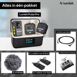 Lumbit® Pulse Pro - Draadloze Microfoon - Lavalier Microfoon - Dasspeld Microfoon met Oplaadcase - Microphone - Podcast - USB-C/Lightning/Aux - 48kHz - 120M Bereik - Plug & play - 2 Stuks - Incl. Windkapjes — thumbnail 4