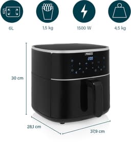 Princess Digitale Airfryer XL 182244 - 6 liter - Groot - PFAS vrij - Heteluchtfriteuse - Zwart - Digital Touchscreen - 8 Automatische Programma's - Inclusief in hoogte verstelbaar Grillrack - WK — thumbnail 4