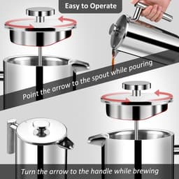 Stainless Steel Coffee Maker, 350 ml, High Quality French Press, Double Wall Insulated System with Two Layer Construction, Large Capacity, Ideal for Giving As a Gift to-2025 Nieuw — thumbnail 4