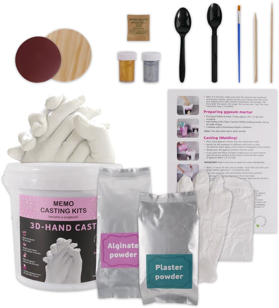 LotaHome - 3D Handafdruk Set - Gipsafdruk Set - 3D Casting - Handafdrukset - Handgietset - Voor Volwassenen, Koppels, Familie en Baby's - Gipsafdruk Handen voor Stellen - Geschikt voor 2 Handen - Babyhandjes - Complete Set - Decoratieve Accessoire — afbeelding 1