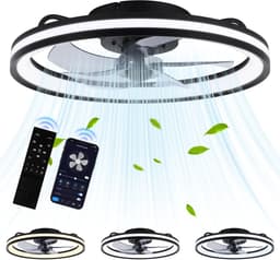 Plafondventilator met lamp 48cm Ventilator met LED verlichting Ventilatoren Met afstandsbediening Zomer- en winterstand - Zwart — thumbnail 1