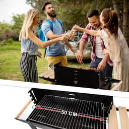 Houtskoolbarbecue met Chroomrooster 50x26,5 cm – Tuingrill met Twee Transportwielen, Mobiel & Stevig voor Buiten BBQ en Grillplezier — thumbnail 4