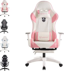 FOXSPORT Game Stoel - PC-bureaustoel met voetsteun - verstelbare gamingstoel - met hoofdsteun en lendenkussen - Ergonomisch Bureaustoel - 360° draaistoel - Roze — thumbnail 1