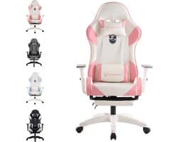 FOXSPORT Game Stoel - PC-bureaustoel met voetsteun - verstelbare gamingstoel - met hoofdsteun en lendenkussen - Ergonomisch Bureaustoel - 360° draaistoel - Roze