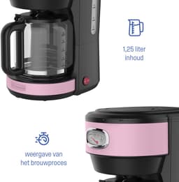 Westinghouse Retro Filter-koffiezetapparaat – Filterkoffie – Herbruikbaar Filter – 1,25L – 10 Koppen – 1000W – Roze — thumbnail 2
