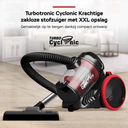 TurboTronic CV07 Stofzuiger zonder zak - Compact Design - Hoge Zuigkracht - Zakloze Stofzuiger - Zwart/Rood — thumbnail 2
