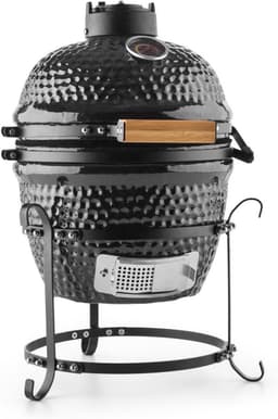 Kamado Grill - Keramische Houtskoolgrill met Deksel en Thermometer - Zwart — thumbnail 1