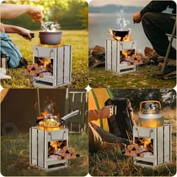 Campingkooktoestel & Mini Houtskoolbarbecue – Inklapbare RVS Houtkachel met Draagtas | Compact & Lichtgewicht voor Backpacking, Wandelen & Kamperen — thumbnail 5