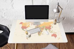 Muismat XXL 120x80 cm - Bureau onderlegger - Bureau mat Wereldkaart - Realistisch - Beige - Bureaumat - Gaming mousepad xl - Bureaulegger groot - Computer deskmat — thumbnail 5