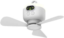 Kampeerventilator 8000mAh op batterijen, draagbare, oplaadbare tentventilator met afstandsbediening, plafondventilatorlamp met 3 afneembare ventilatorbladen, timer, 4 snelheden met gratis afstandsbediening voor buiten, wit — thumbnail 1