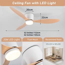 Betaalbare Goederen® plafondventilator met verlichting - wit met hout - 42 inch - plafondventilator - badkamer ventilator - plafondventilator slaapkamer — thumbnail 5