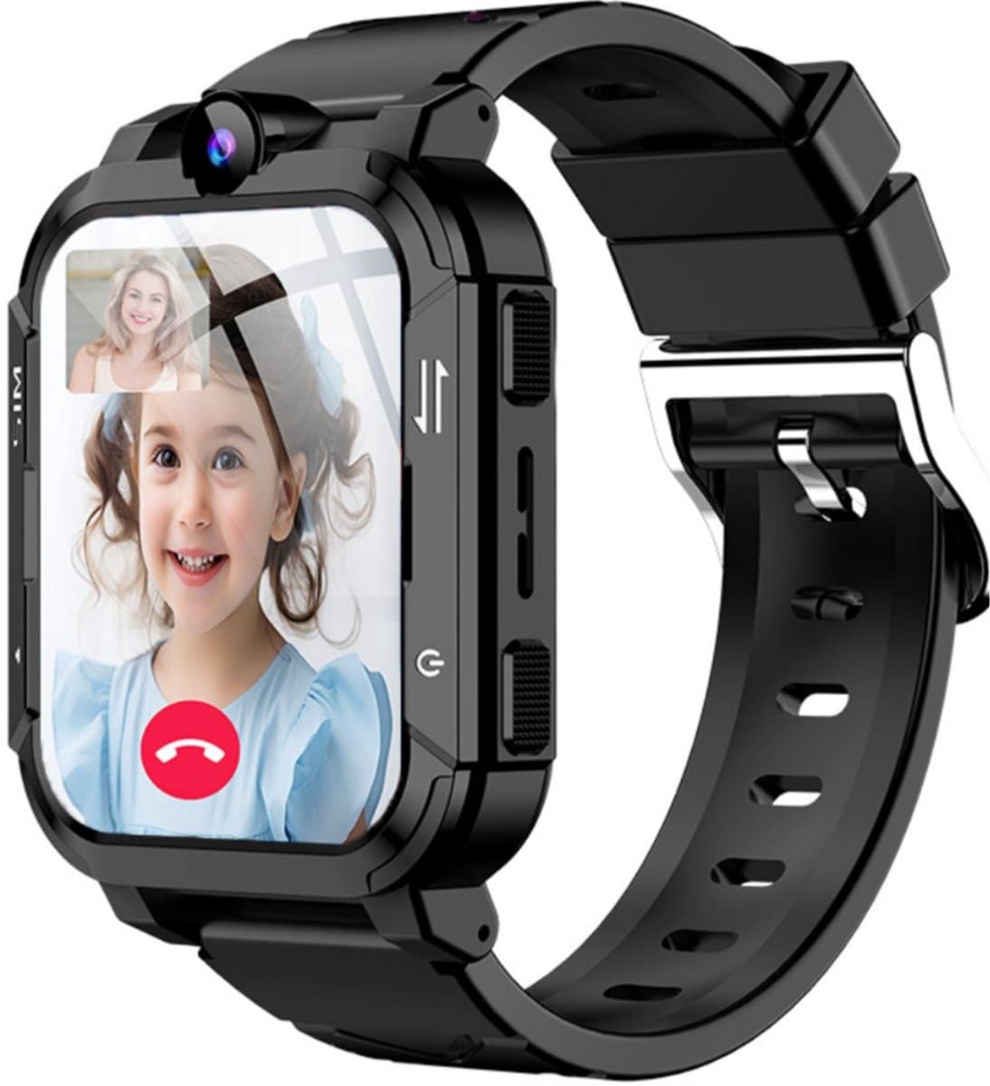 Voltura Smartwatch Kinderen - GPS Horloge Kind Met Simkaart - GPS Tracker - Kinder Smartwatch - Smartwatch Android - 4G - Videobellen - HD Camera - SOS-Knop - Whatsapp en SMS - Elke polsmaat - Nederlands - Incl. Simkaart - Zwart — afbeelding 1
